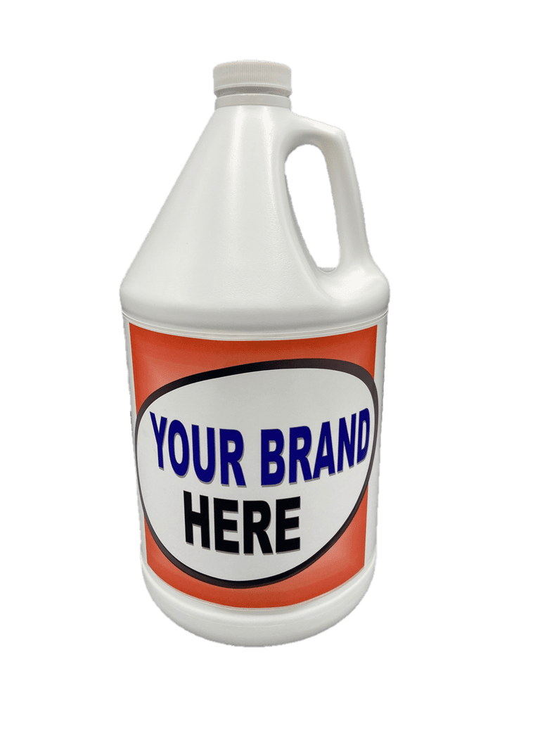 An image of a gallon bottle with an orage label reading "Your Brand Here"